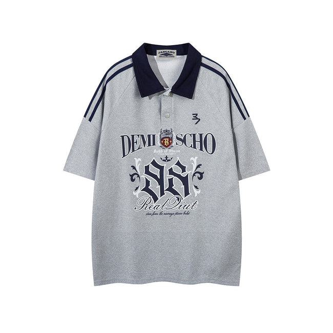 Contrast color lapel short sleeves Hover Image