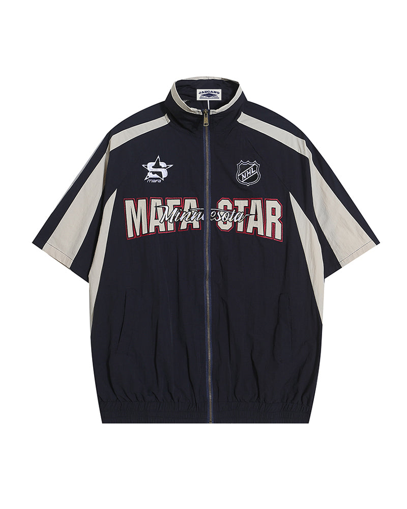 American retro patchwork sports short-sleeved jacket
