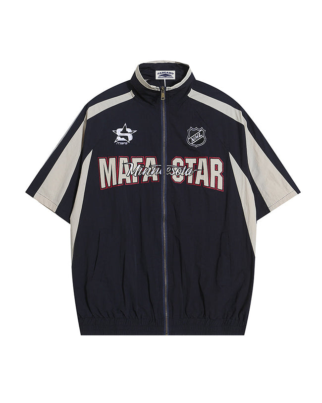 American retro patchwork sports short-sleeved jacket Hover Image
