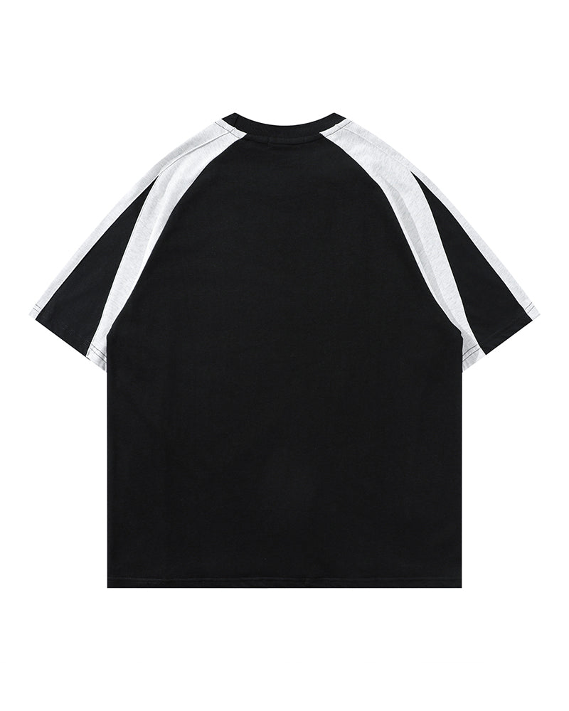 Retro stitching contrast color loose short sleeves
