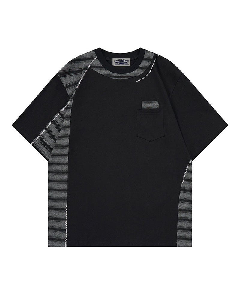 Irregular Color-Block Stripe Short-Sleeve Top