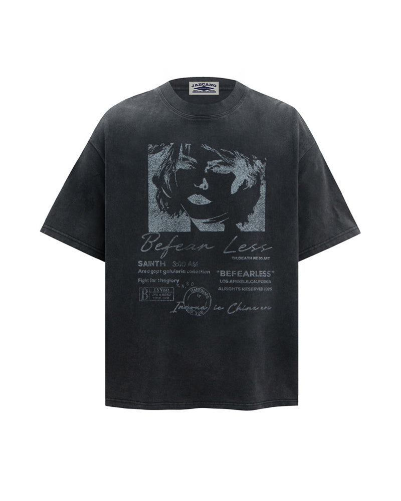 Vintage washed distressed short-sleeved shirt