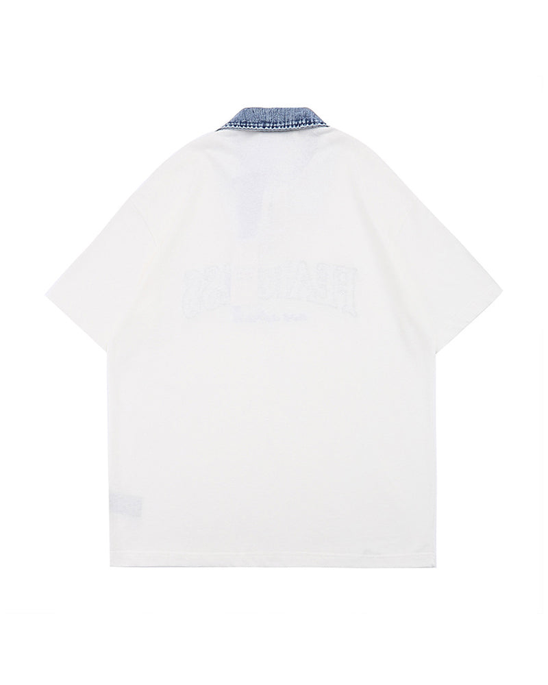 American retro lapel zipper short sleeves