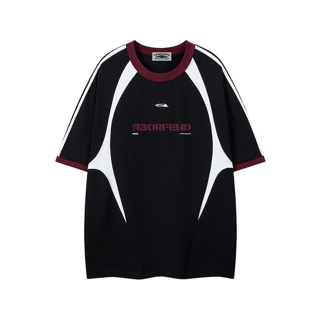 Contrast color letter short sleeves Hover Image
