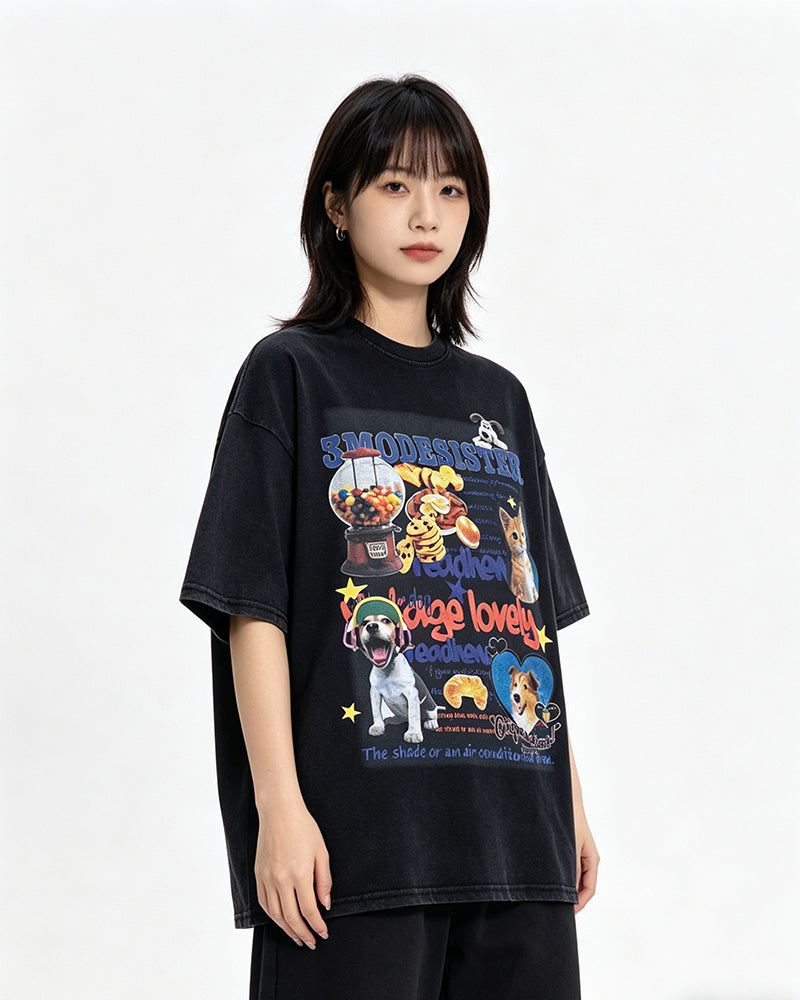 Retro fun print short sleeves