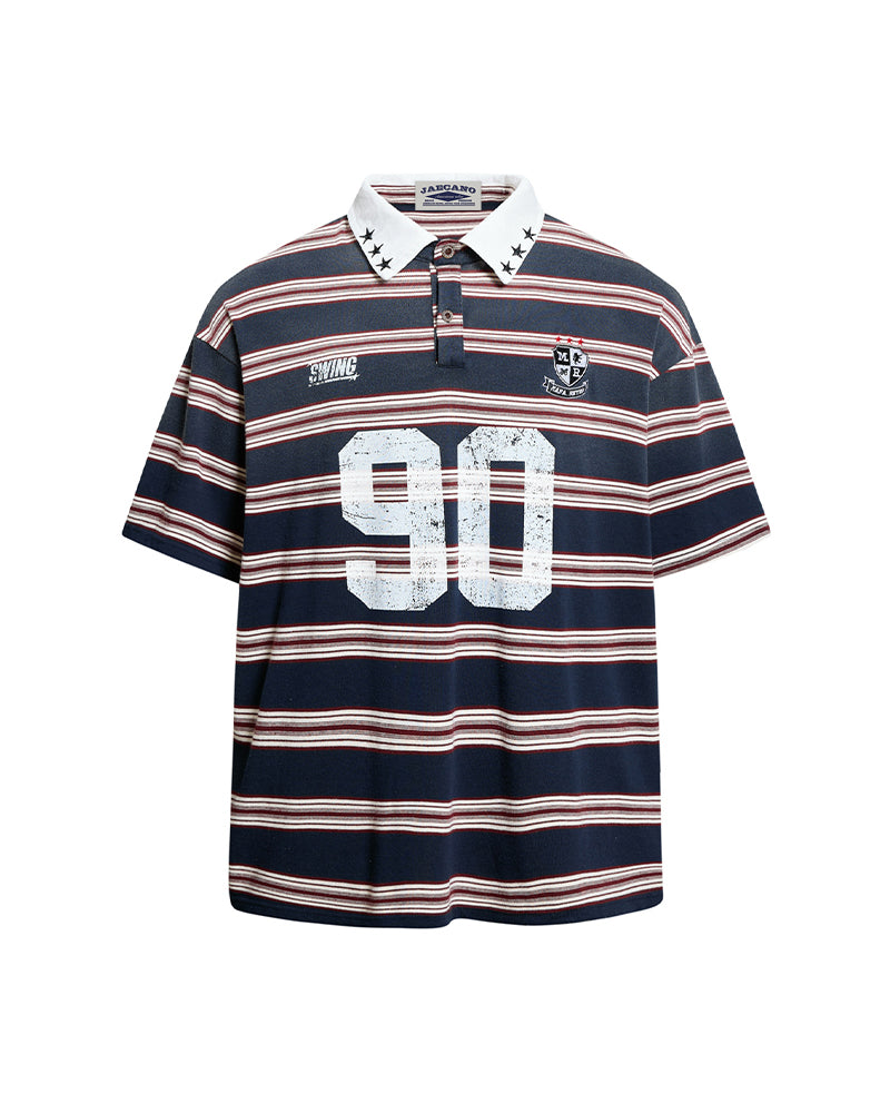 Color-blocked striped short-sleeved shirt