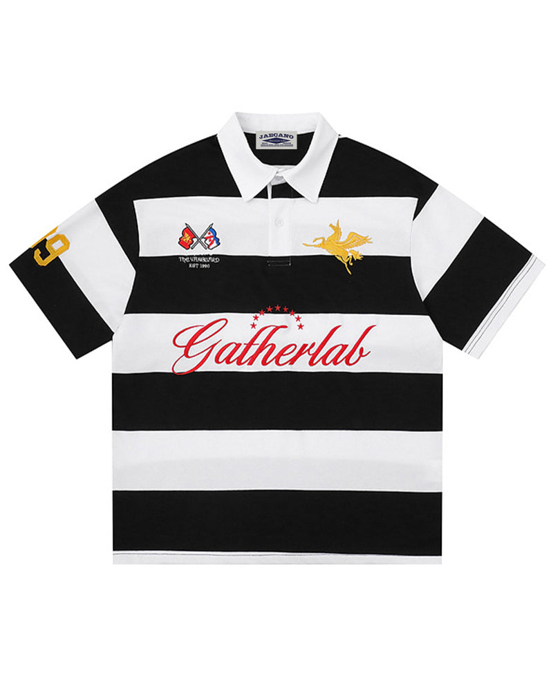 Embroidered Stripe Polo Shirt