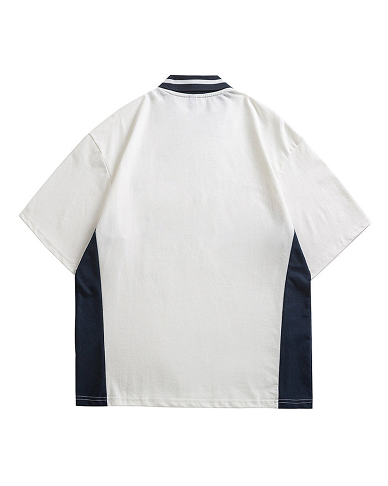Contrast color stitching polo short sleeves
