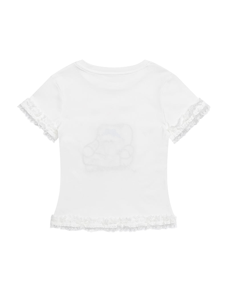 Lace-paneled short-sleeved top