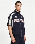 American retro patchwork sports short-sleeved jacket