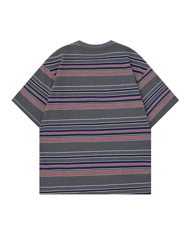 Retro color-blocked short-sleeved shirt