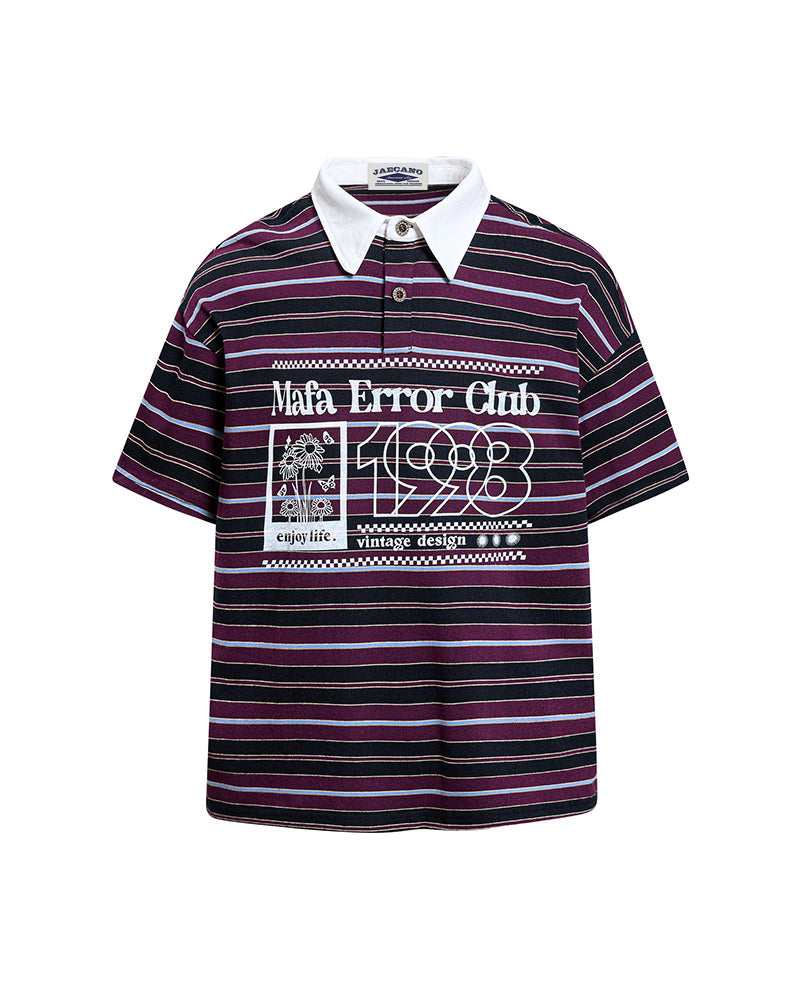 Striped color-blocked versatile short-sleeved shirt