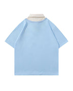 Retro stitching polo collar short sleeves