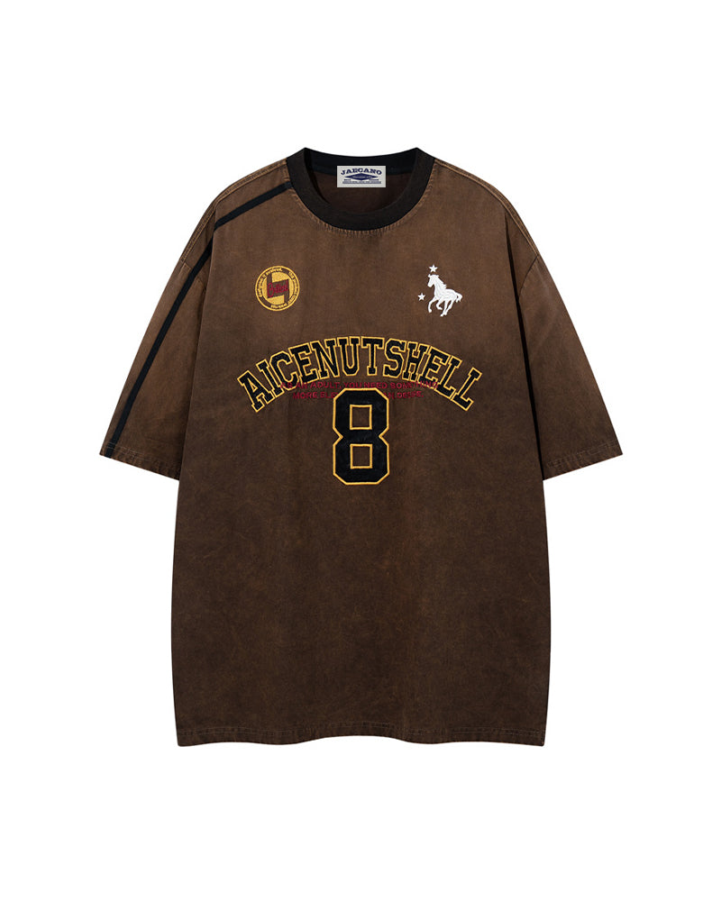 Washed distressed short-sleeved shirt