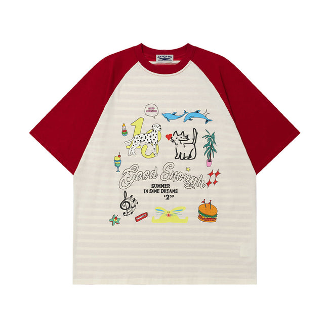 Retro contrast color cute kitten short sleeves Hover Image