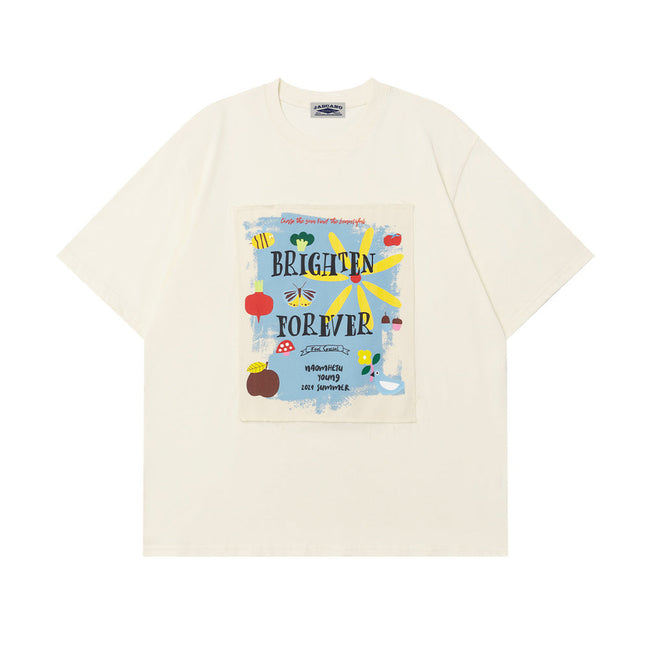 Retro letter print short sleeves Hover Image