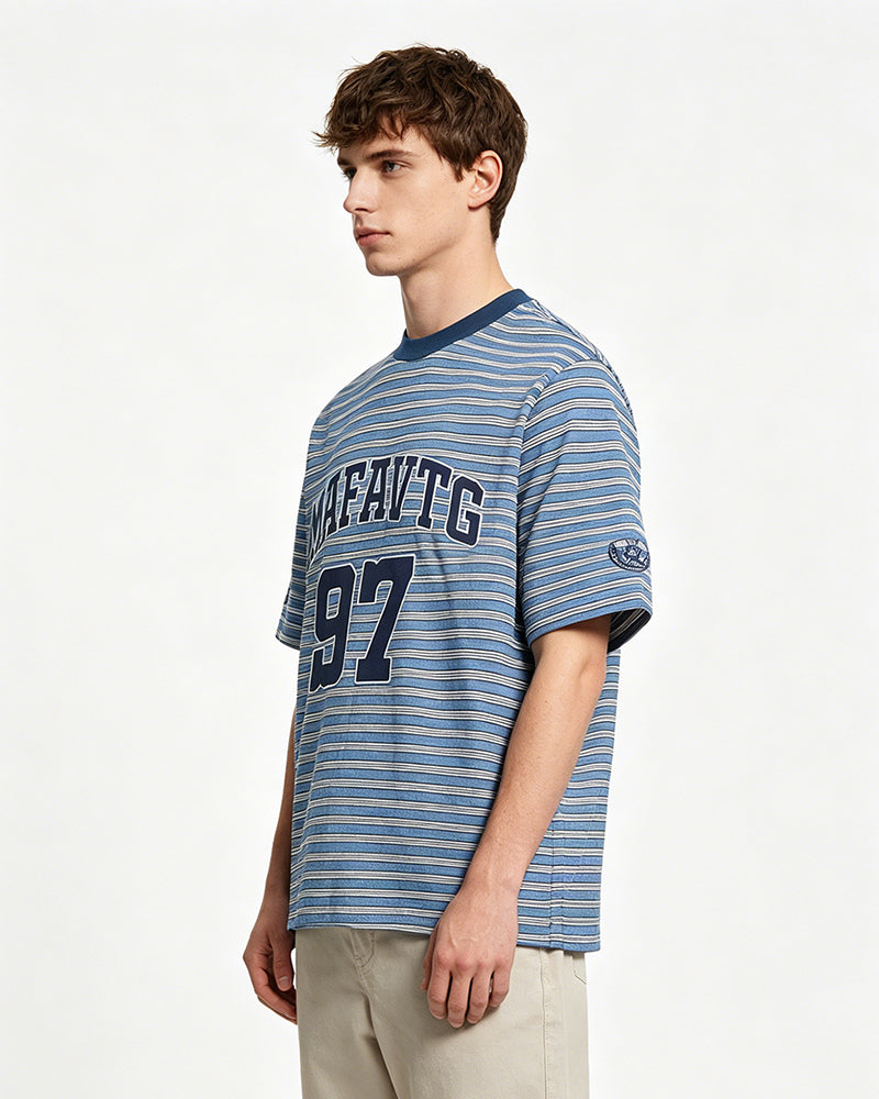 Embroidered striped short-sleeved shirt