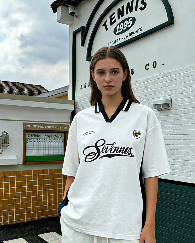 Contrast color stitching polo short sleeves