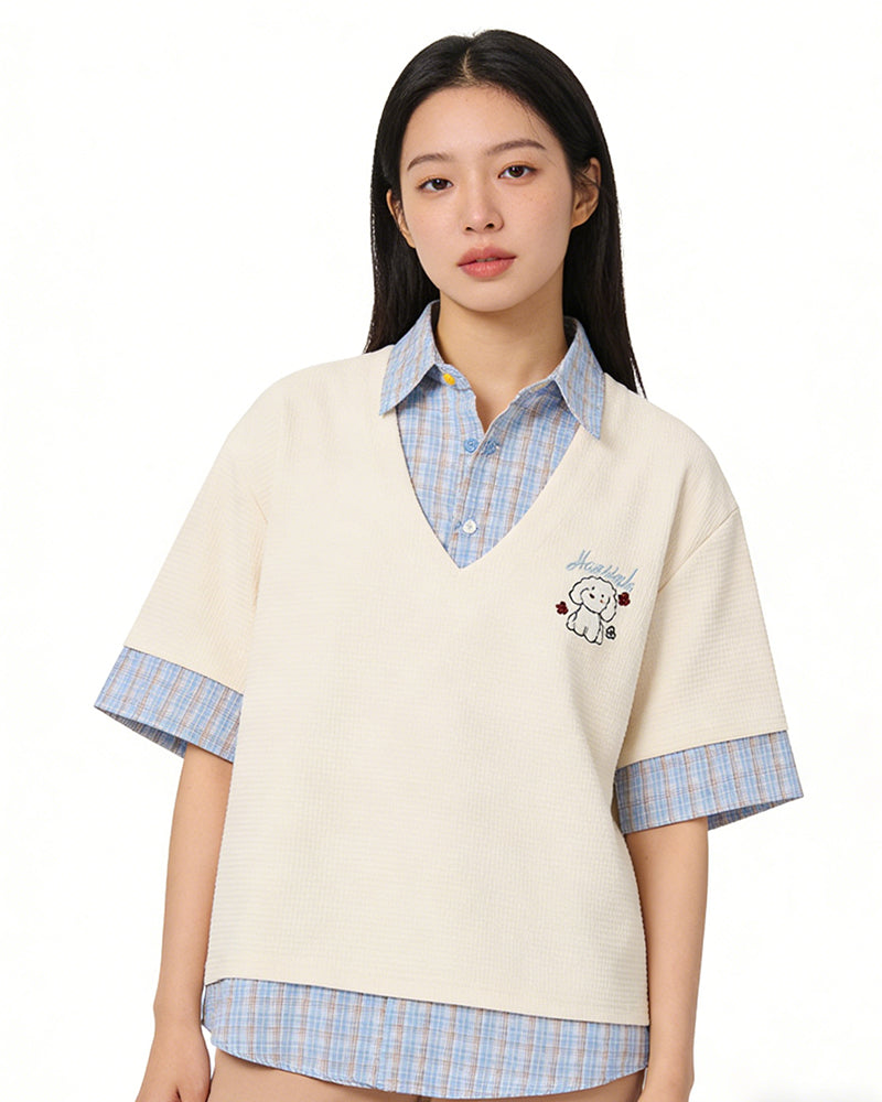 Faux two-piece polo shirt