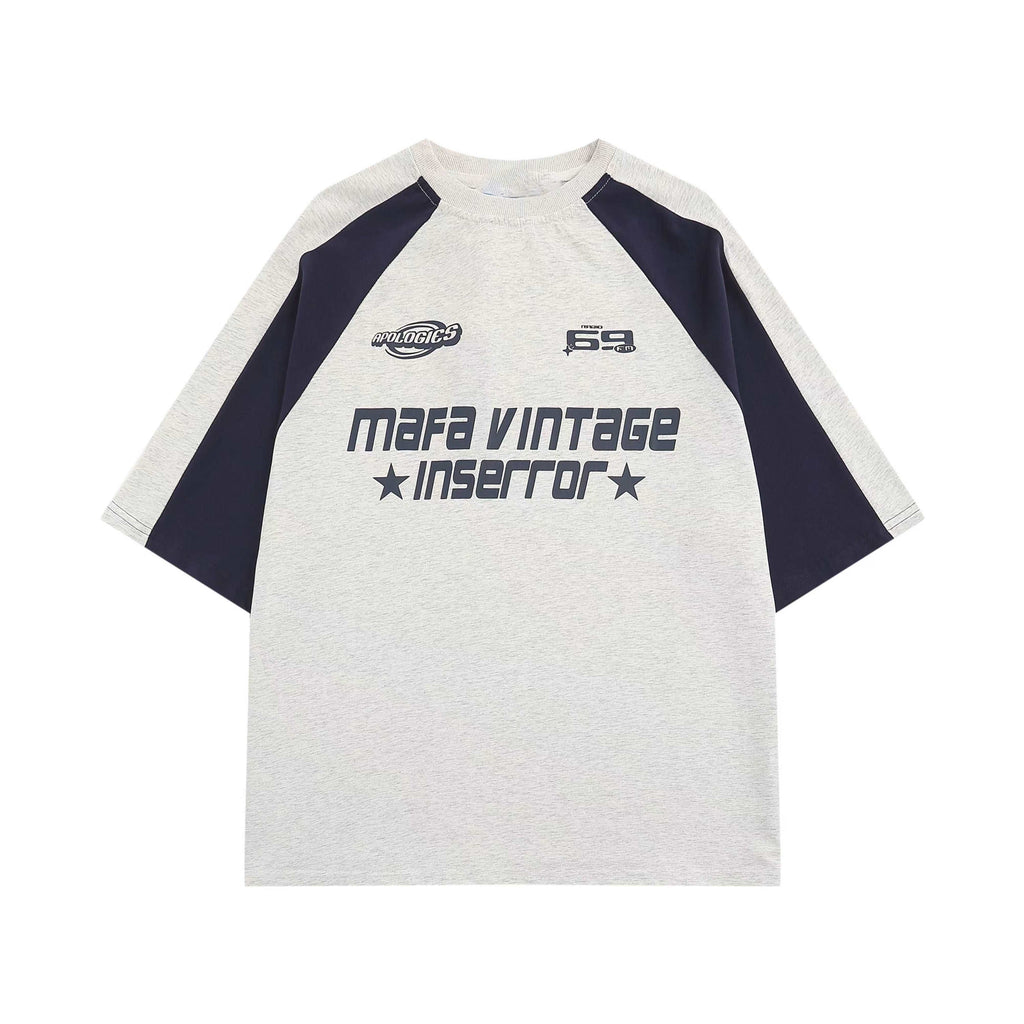 American letter print patchwork raglan oversize short sleeves