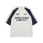 American letter print patchwork raglan oversize short sleeves