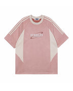 American retro patchwork contrasting short sleeves