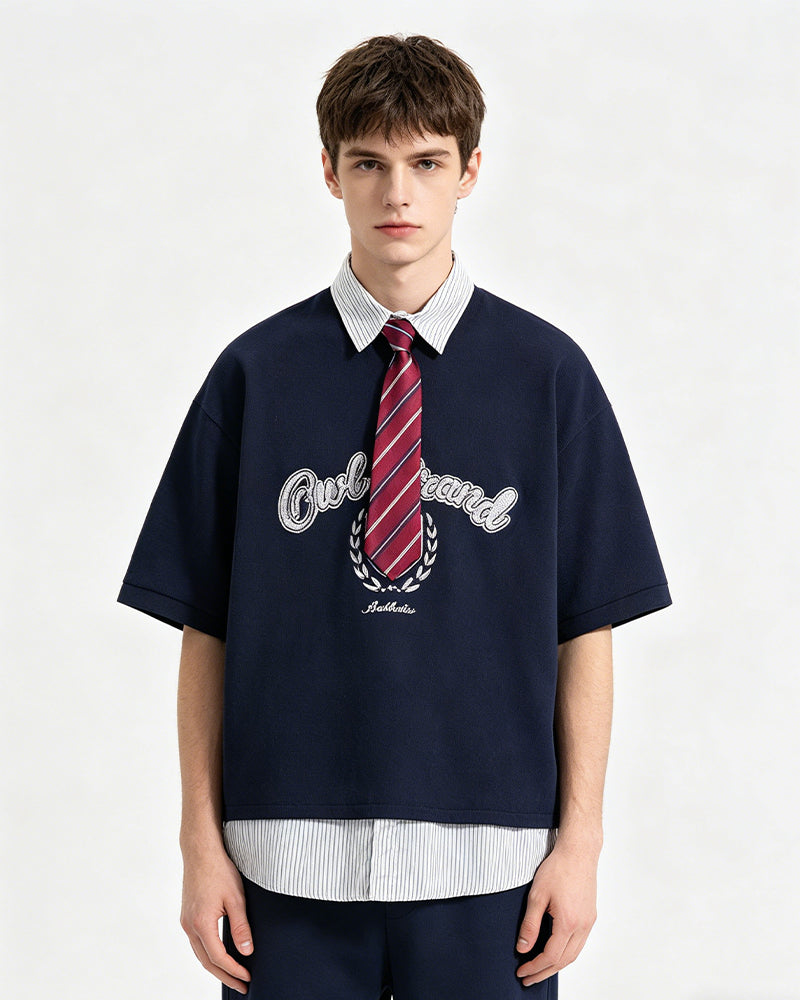 Fake two-piece lapel short sleeves