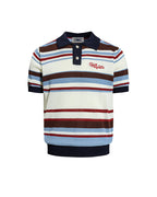 Embroidered striped color-blocked short-sleeved shirt