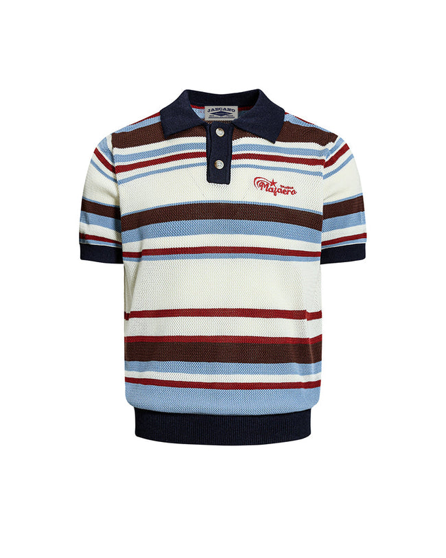 Embroidered striped color-blocked short-sleeved shirt Hover Image