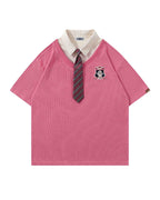 Retro stitching polo collar short sleeves