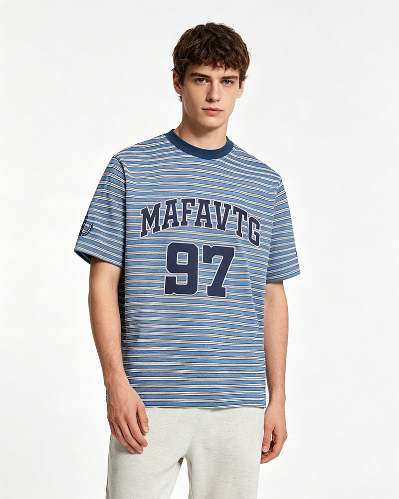 Embroidered striped short-sleeved shirt