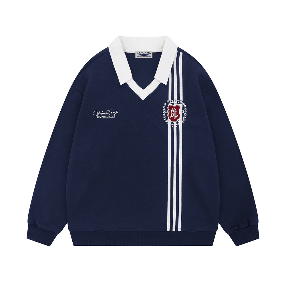 Fake two-piece college style sweatshirt