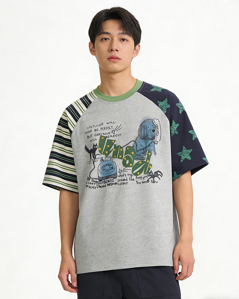 Retro Color-block Short-sleeved T-shirt