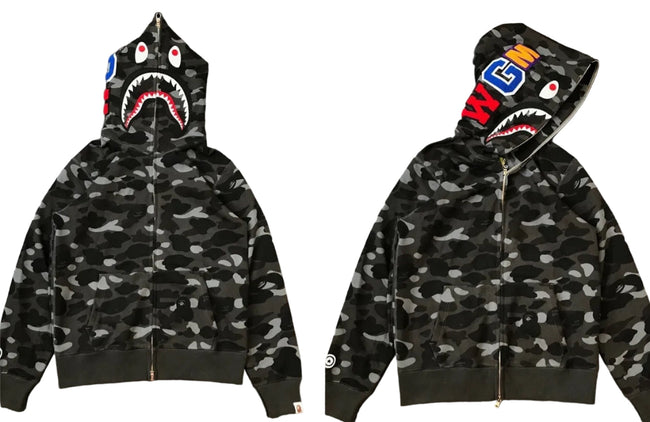 BAPE Shark Camo Full Zip Hoodie Black Hover Image