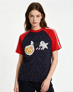 Bear-print color-blocked short-sleeved T-shirt (women's)