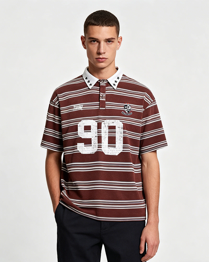 Color-blocked striped short-sleeved shirt