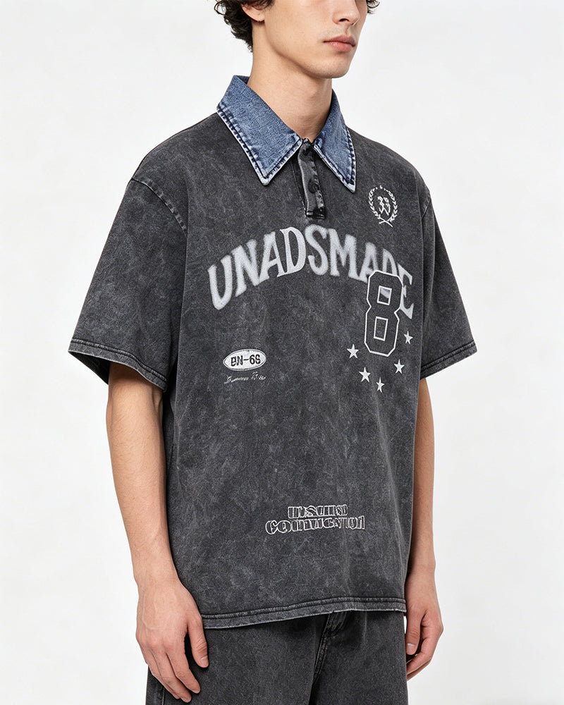 Washed lapel short sleeves
