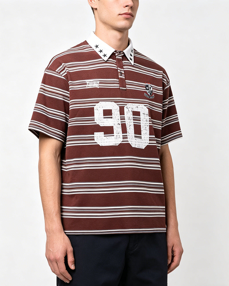 Color-blocked striped short-sleeved shirt