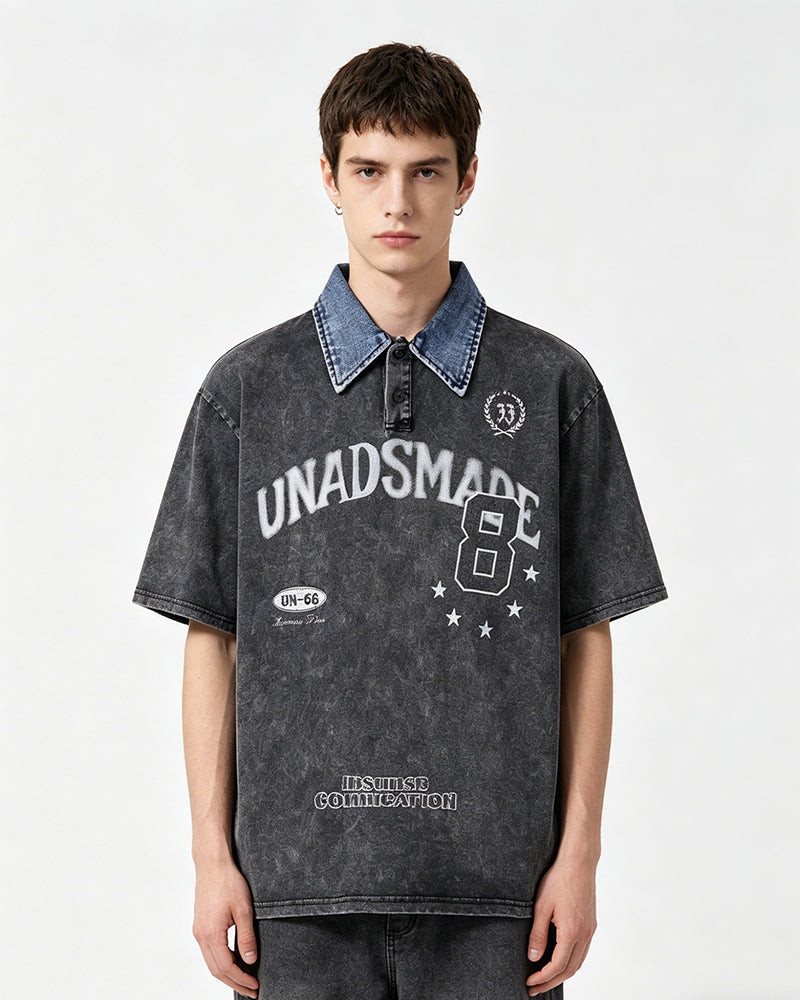Washed lapel short sleeves