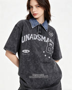 Washed lapel short sleeves
