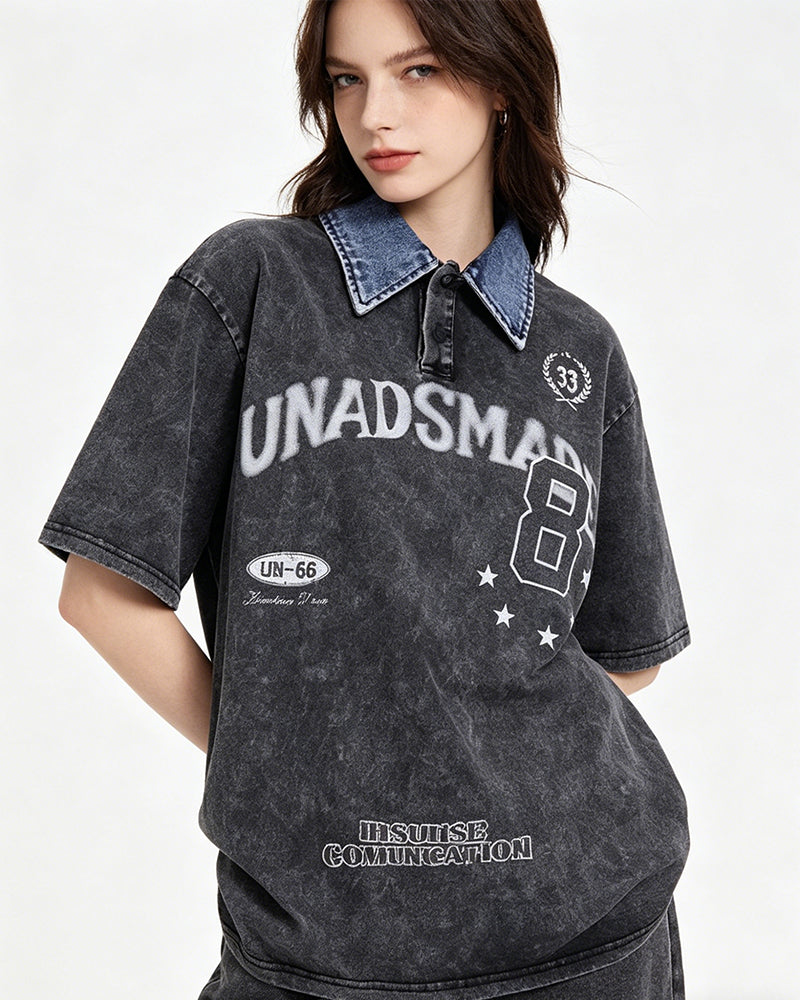 Washed lapel short sleeves