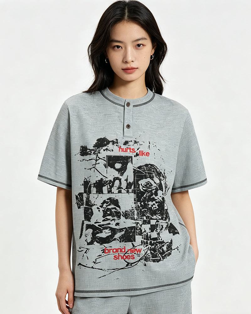 Loose Printed Short-Sleeved Top