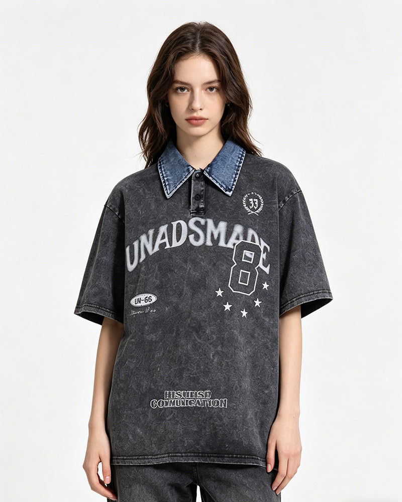 Washed lapel short sleeves