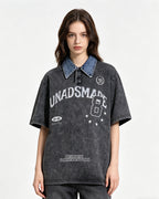 Washed lapel short sleeves