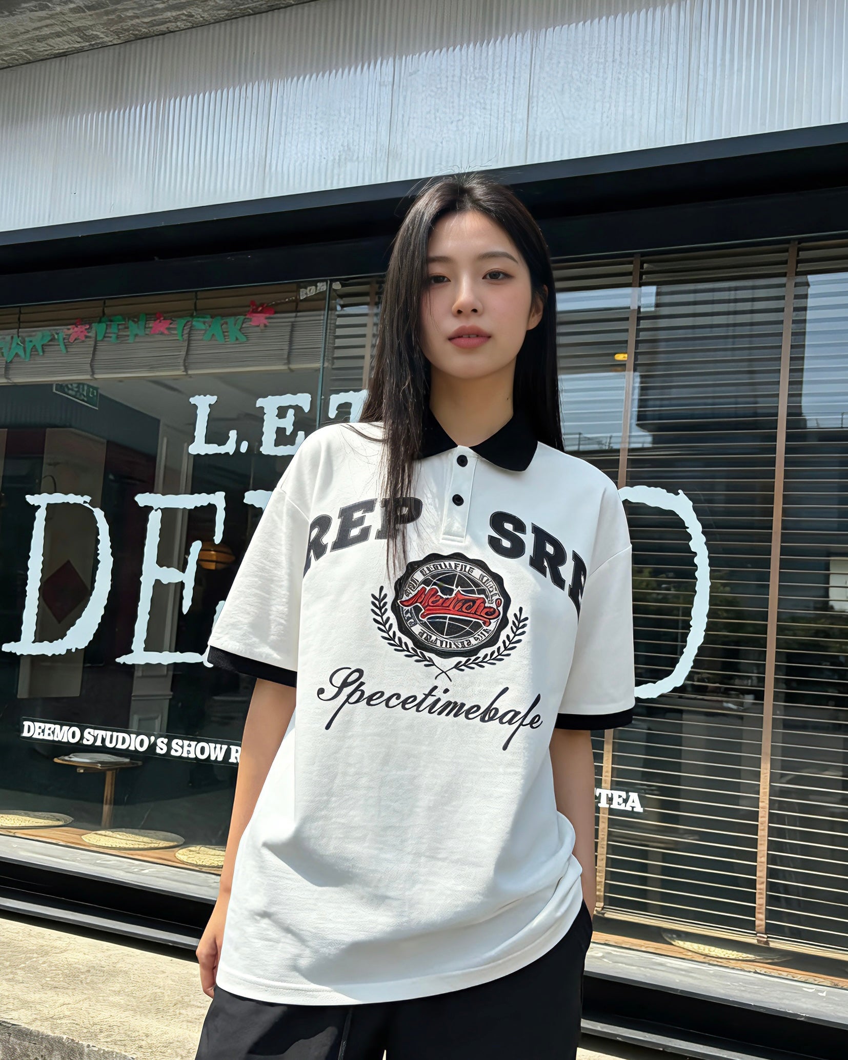 American retro hip hop embroidered letter short sleeves