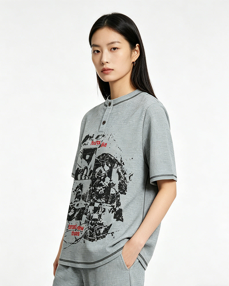 Loose Printed Short-Sleeved Top
