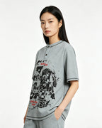 Loose Printed Short-Sleeved Top