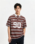Color-blocked striped short-sleeved shirt