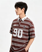Color-blocked striped short-sleeved shirt