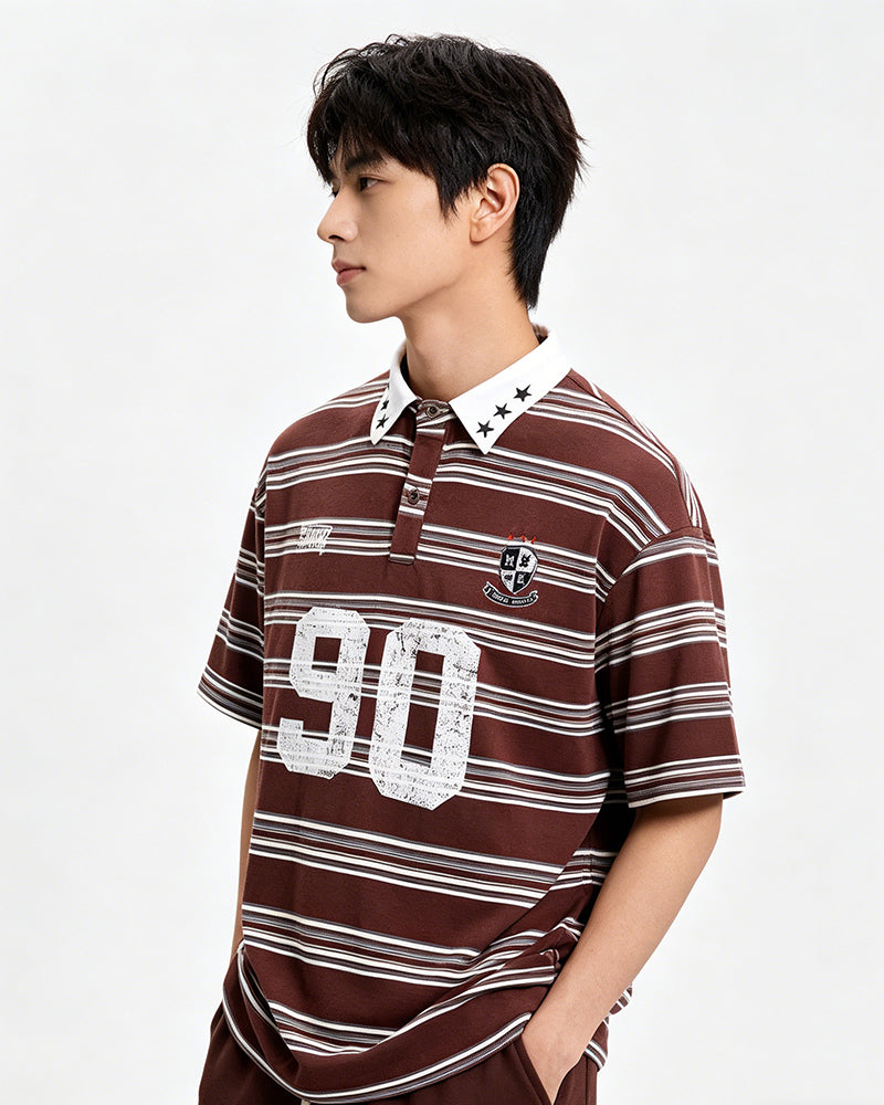Color-blocked striped short-sleeved shirt